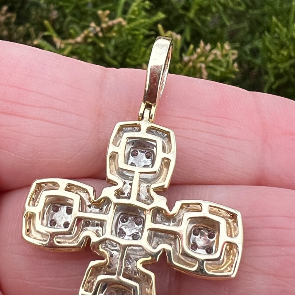 LARGE 10K YELLOW GOLD STATEMENT DIAMOND CROSS PENDANT ONE OF A KIND CUSTOM MADE - Picture 7 of 16